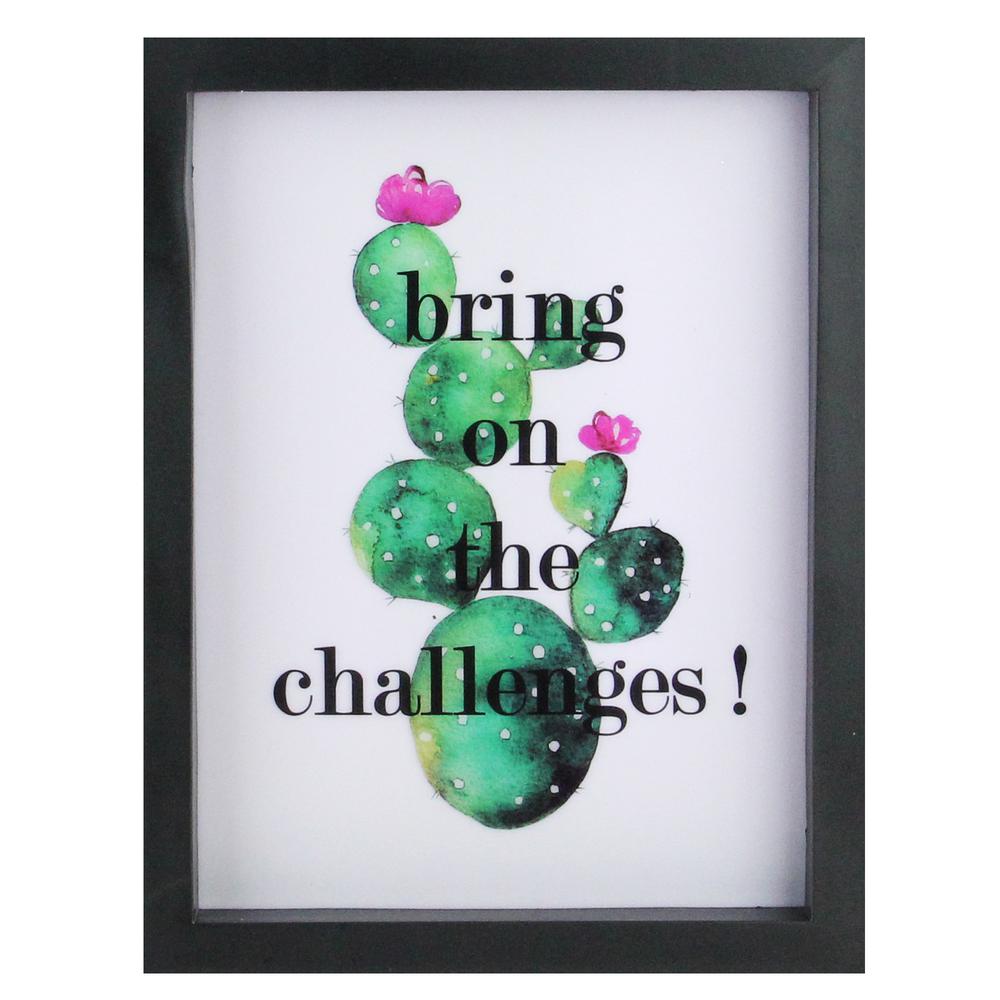 LED Lighted 'Bring on the Challenges' Cactus Framed Light Box 9" x 7". Picture 1