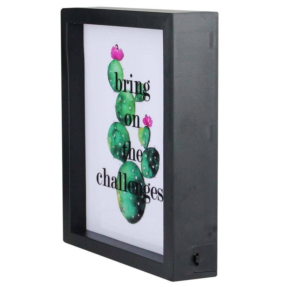 LED Lighted 'Bring on the Challenges' Cactus Framed Light Box 9" x 7". Picture 2