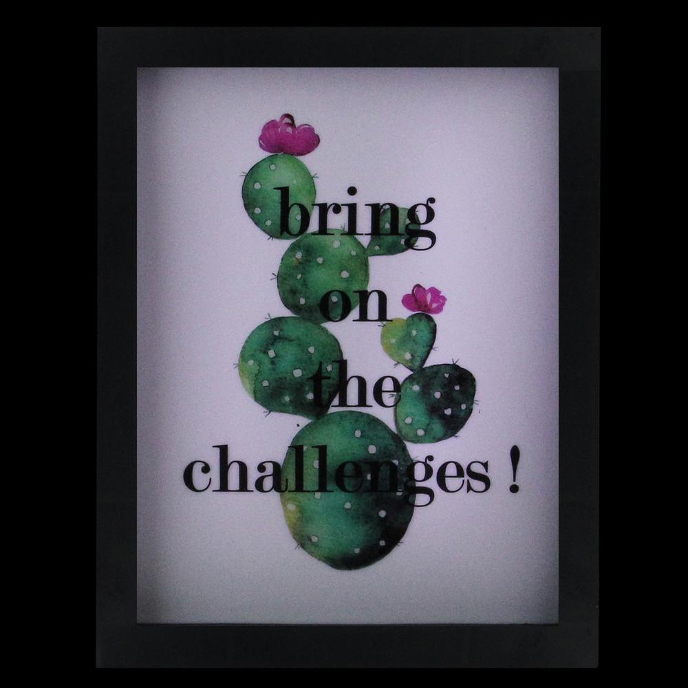 LED Lighted 'Bring on the Challenges' Cactus Framed Light Box 9" x 7". Picture 3