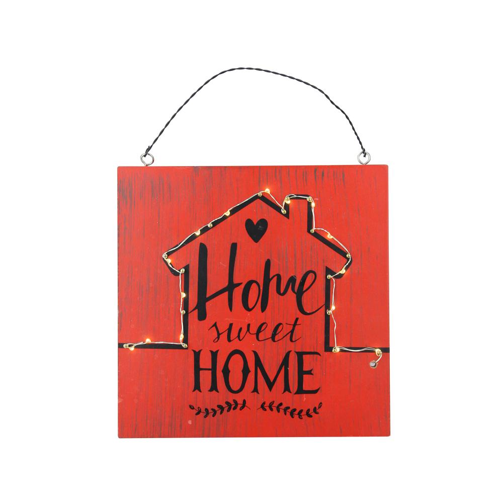 8" Battery Operated LED Lighted Red Rustic â€œHome Sweet Home" Wall Sign. Picture 1