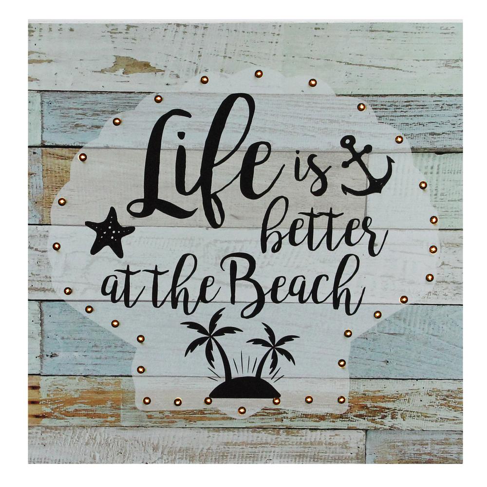 Battery Operated LED Lighted Beach Wall Art Plaque 12" x 12". Picture 1