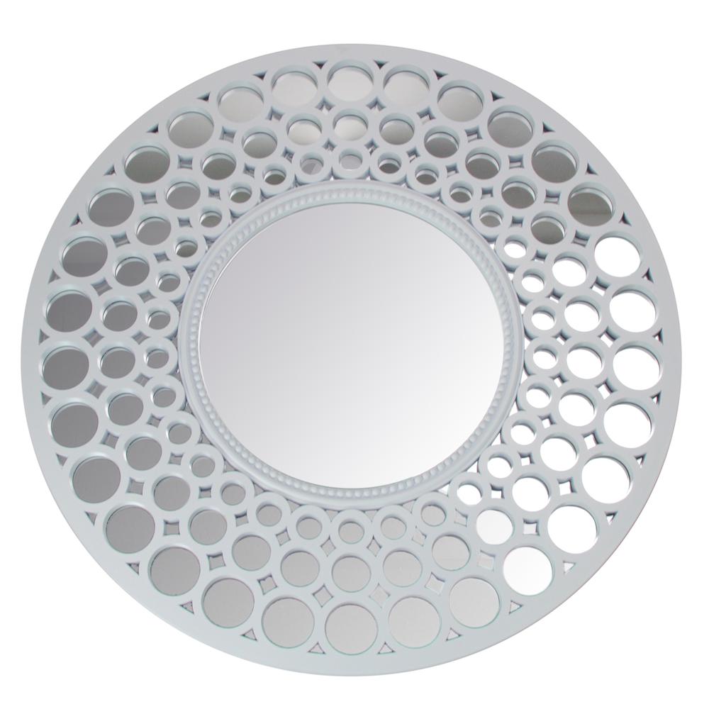 24.75" White Glamorous Cascading Orbs Round Wall Mirror. Picture 1