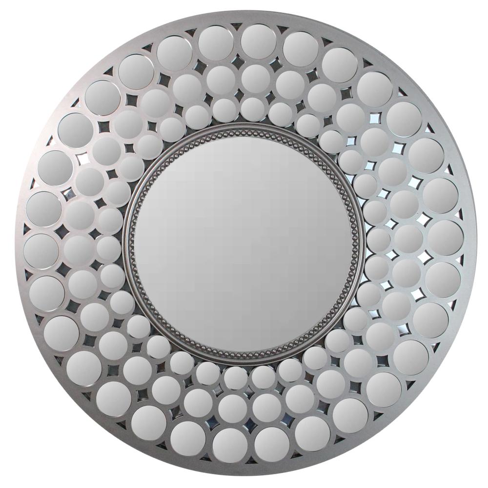 24.75" Silver Cascading Orbs Round Wall Mirror. Picture 1