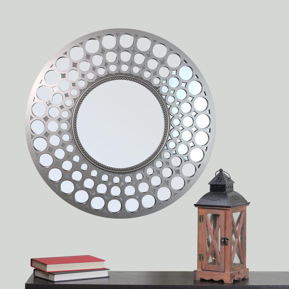 24.75" Silver Cascading Orbs Round Wall Mirror. Picture 2
