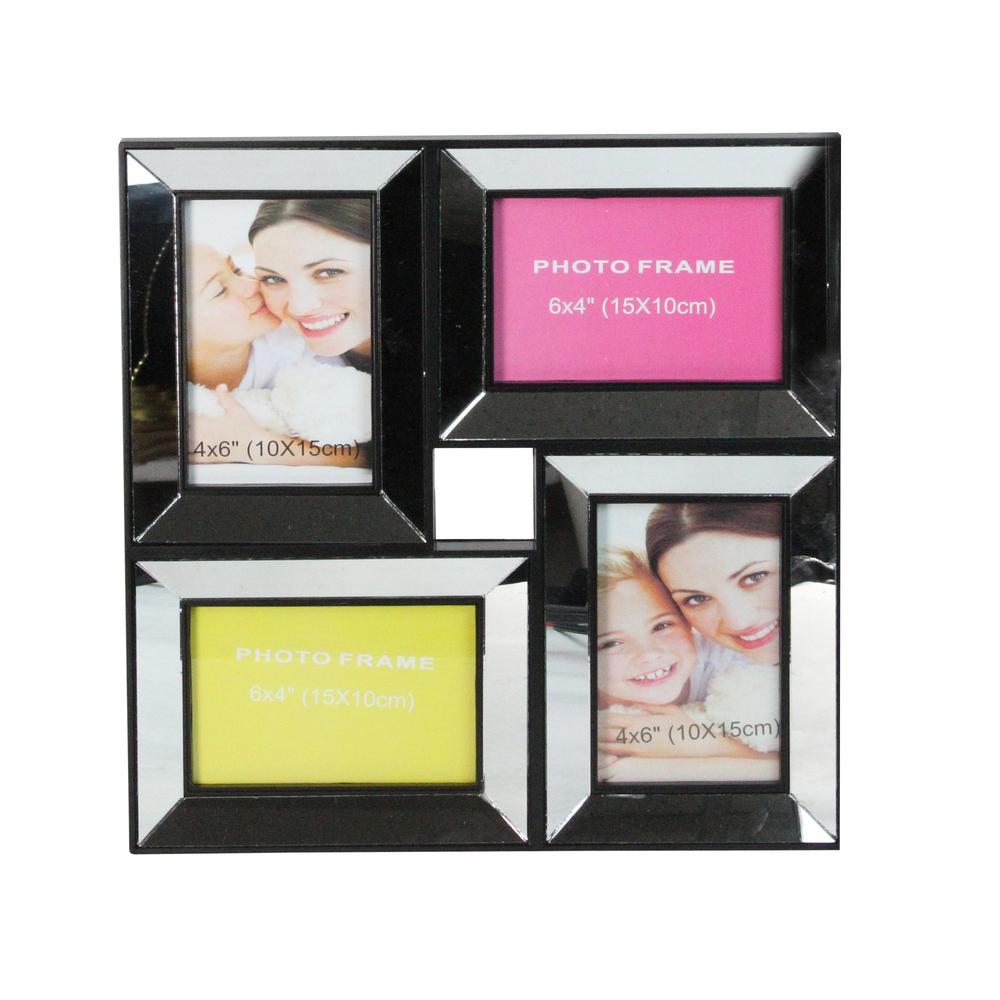 14.5" Black Mirrored Collage Picture Frame for Dual-Size Photos. Picture 1