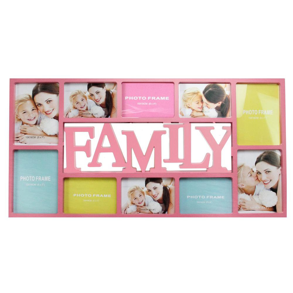 28.75" Pink and White 'Family' Hanging Rectangular Photo Frame. Picture 3
