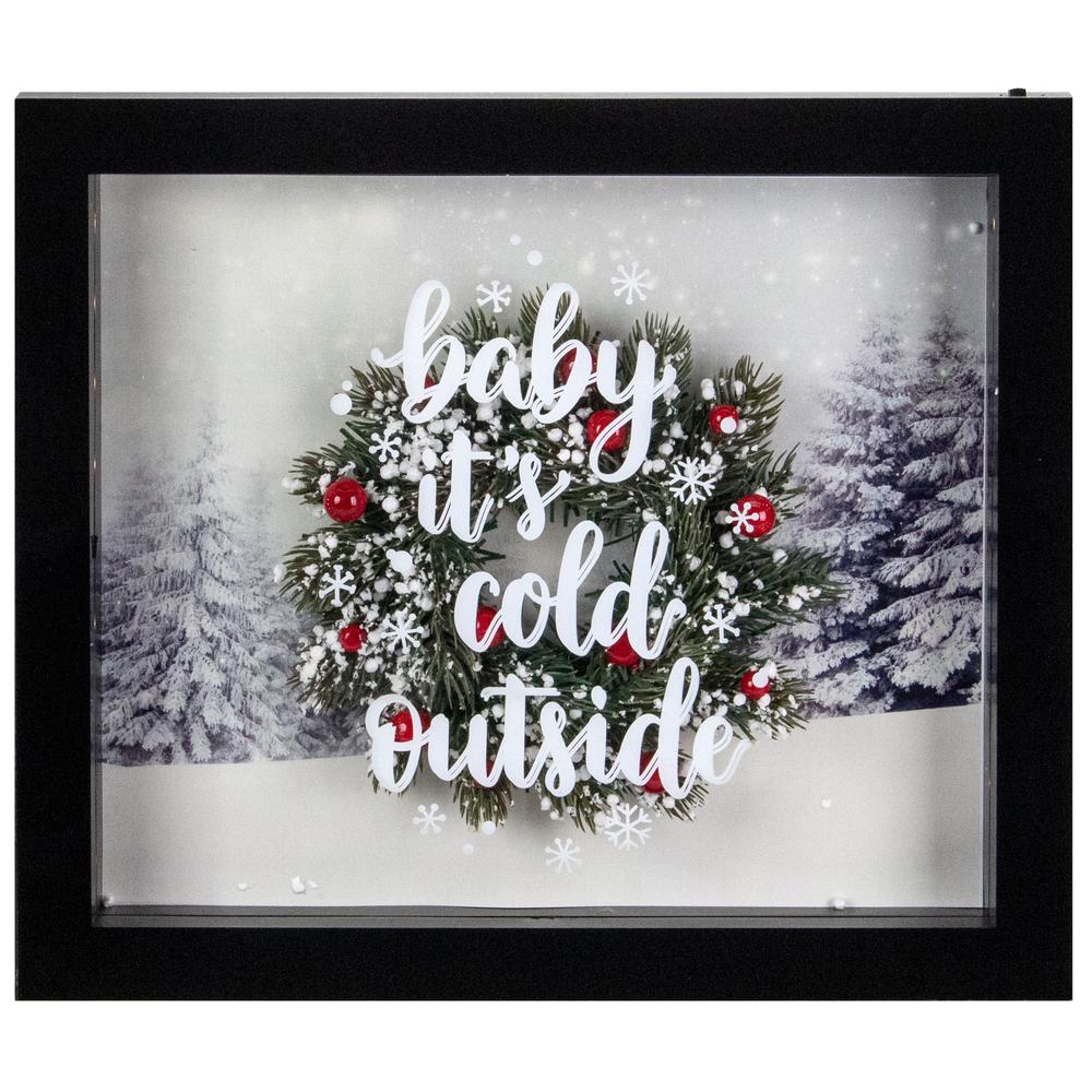 14" Black Framed 3D "Baby It's Cold Outside" Christmas LED Decor Box. Picture 1