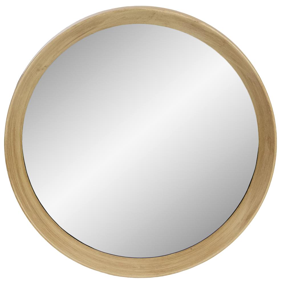 19.75" Gold Round Classic Mirror Wall Decor With a Wooden Finish. Picture 1