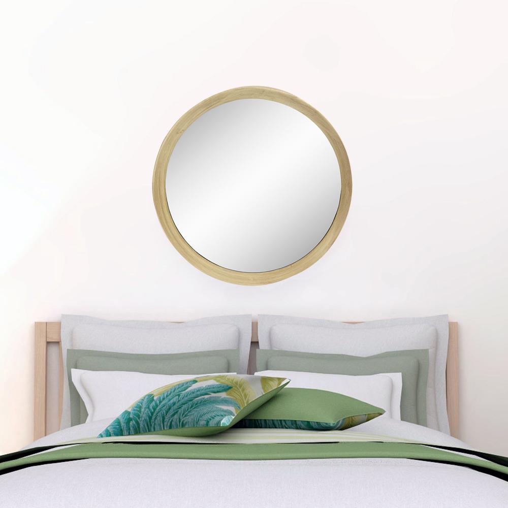 19.75" Gold Round Classic Mirror Wall Decor With a Wooden Finish. Picture 2