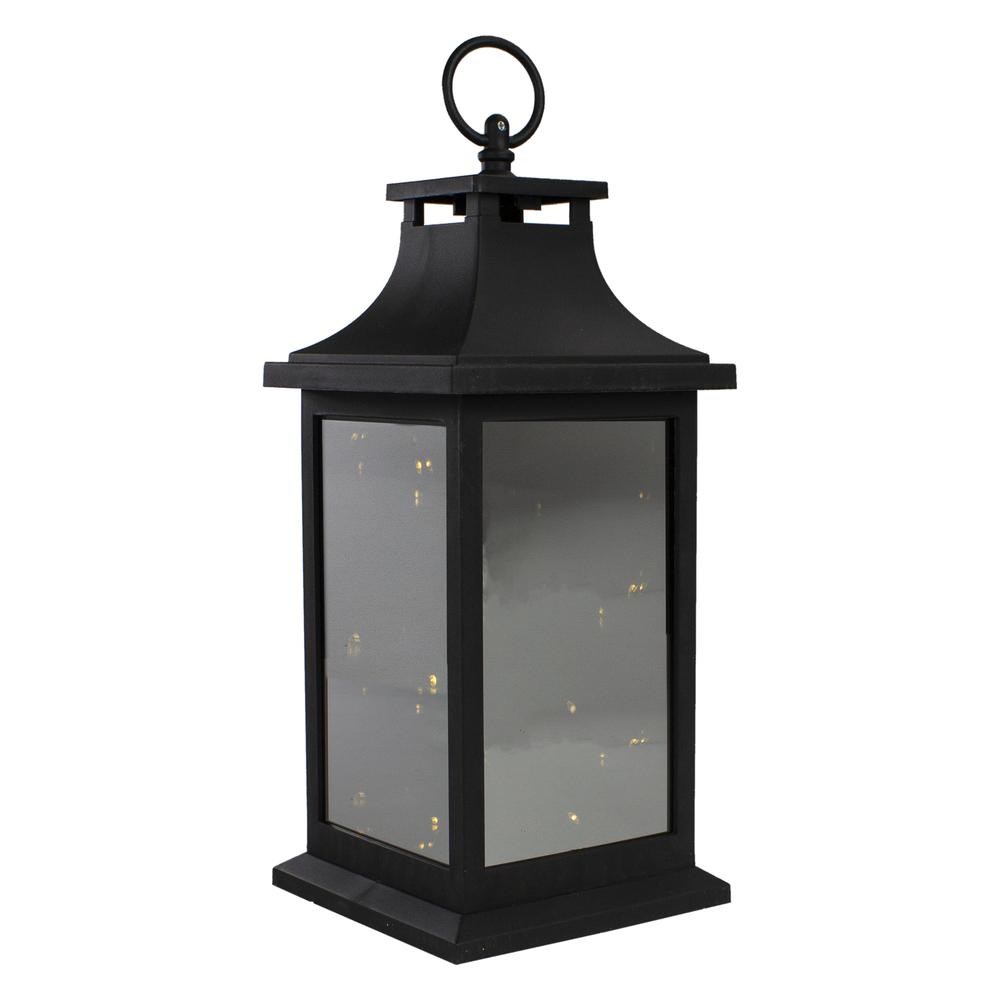 12" Black LED Lighted Battery Operated Lantern with Flickering Light. Picture 1