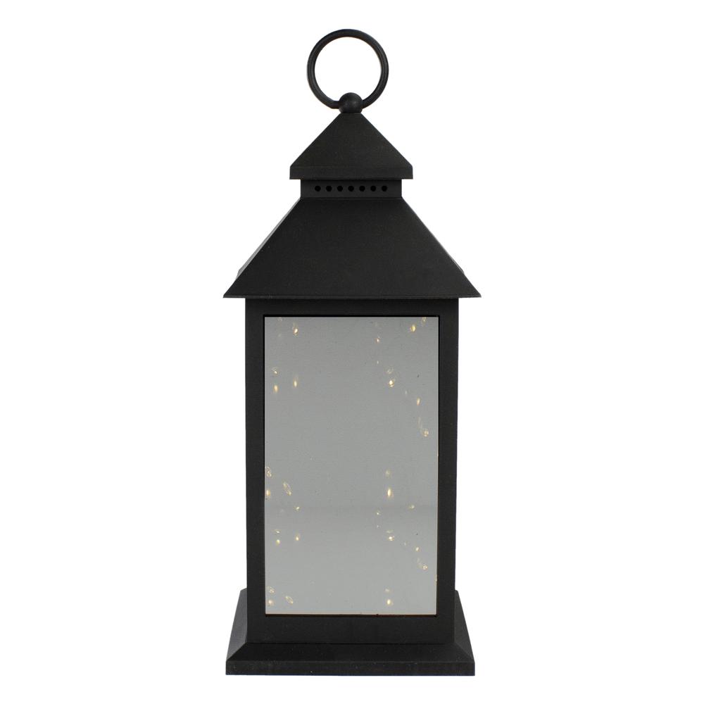 12" Black LED Lighted Battery Operated Lantern Warm White Flickering Light. Picture 3