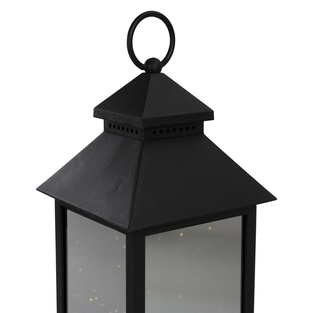 12" Black LED Lighted Battery Operated Lantern Warm White Flickering Light. Picture 5