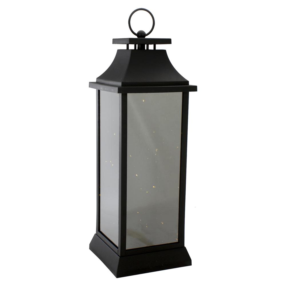 19-Inch LED Battery Operated Black Mirrored Lantern Warm White Flickering Lights. Picture 1