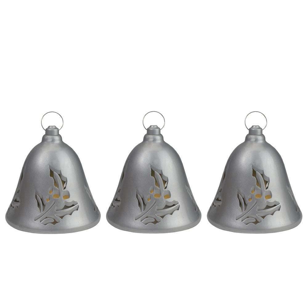 Set of 3 Musical Lighted Silver Bells Christmas Decorations  6.5-Inches. Picture 1