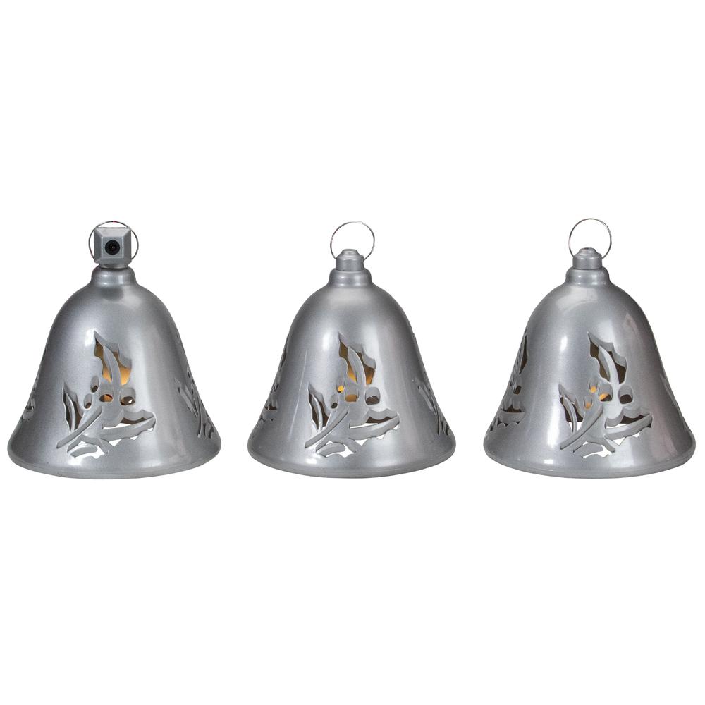 Set of 3 Musical Lighted Silver Bells Christmas Decorations  6.5-Inches. Picture 3