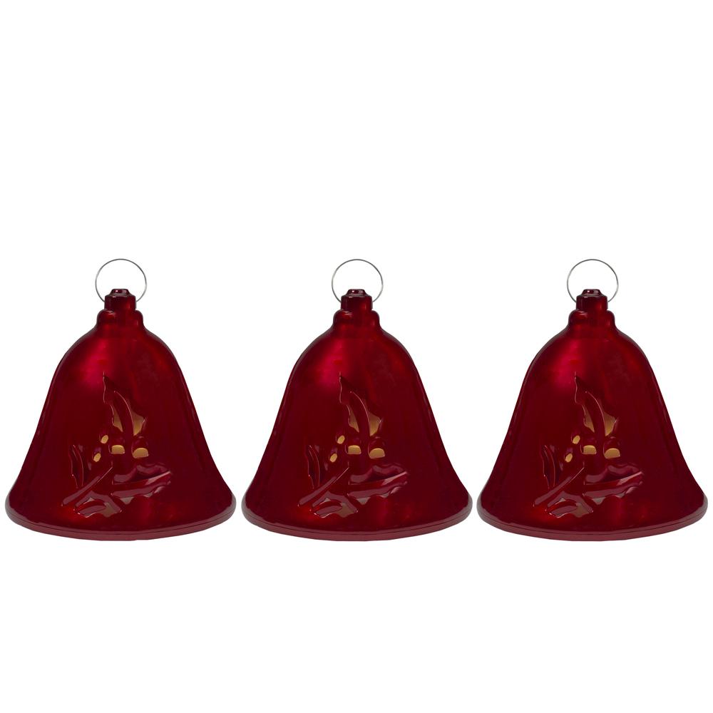 Set of 3 Musical Lighted Red Bells Christmas Decorations  6.5-Inches. Picture 1