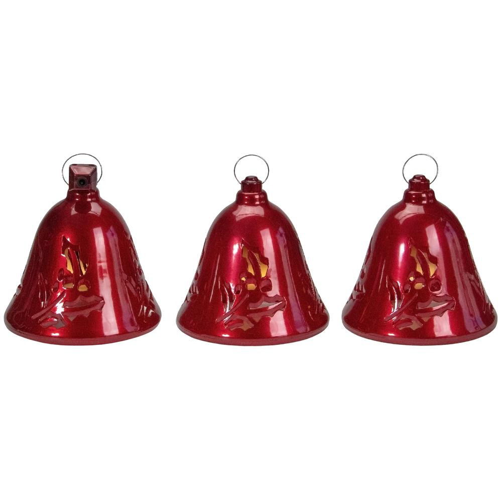 Set of 3 Musical Lighted Red Bells Christmas Decorations  6.5-Inches. Picture 3