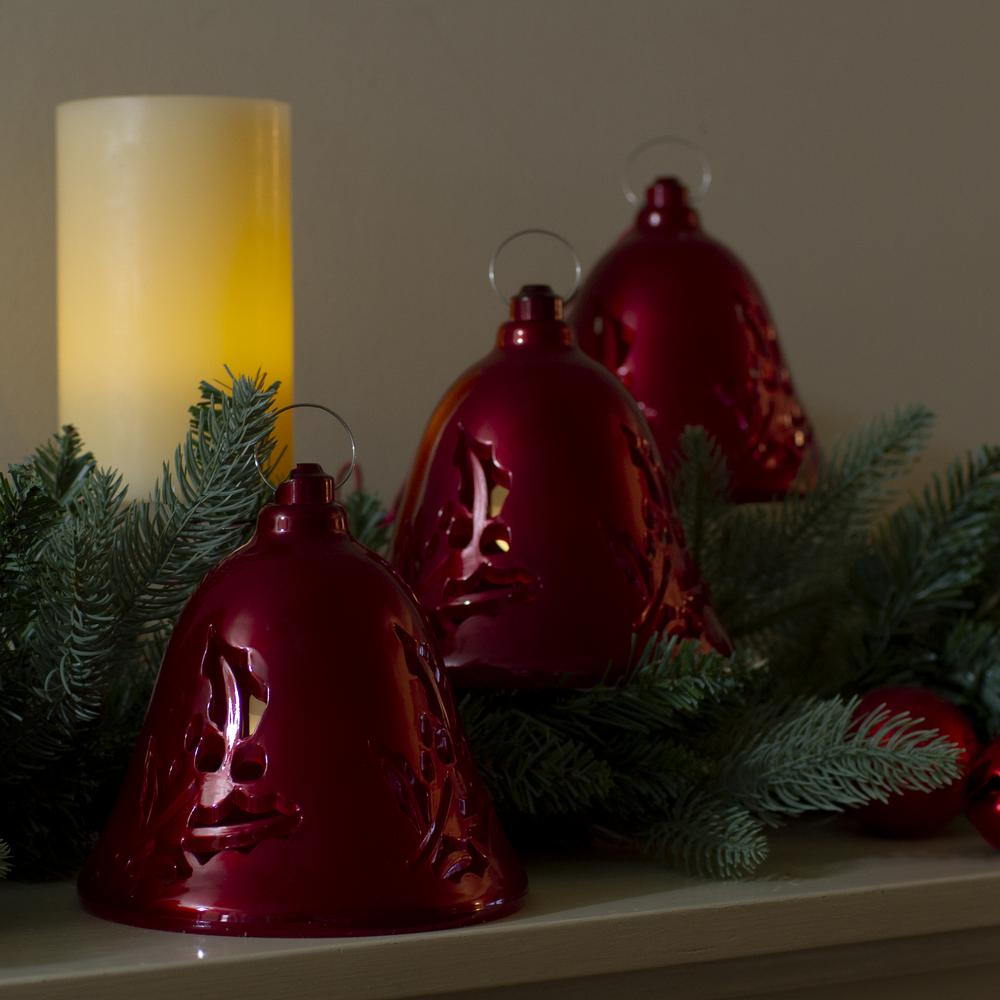Set of 3 Musical Lighted Red Bells Christmas Decorations  6.5-Inches. Picture 2