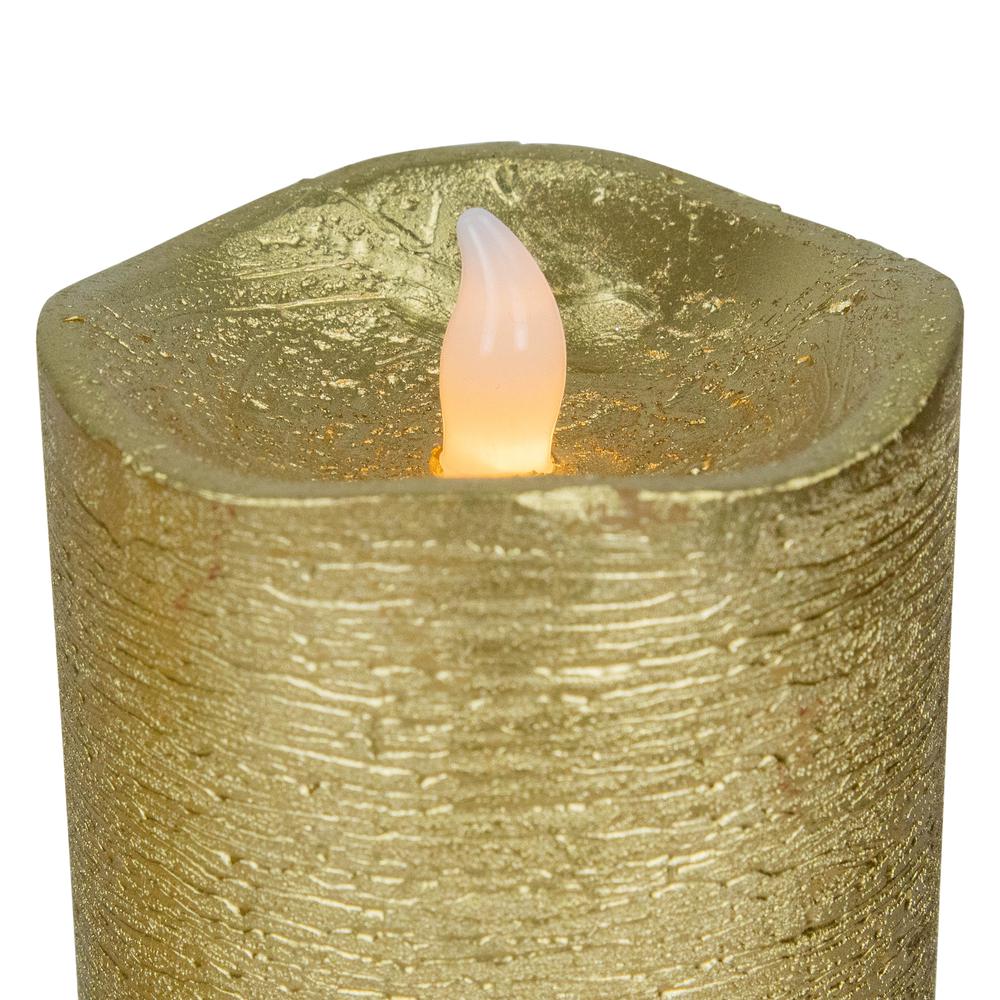 Set of 3 Brushed Golden LED Flameless Christmas Pillar Candles 8". Picture 7