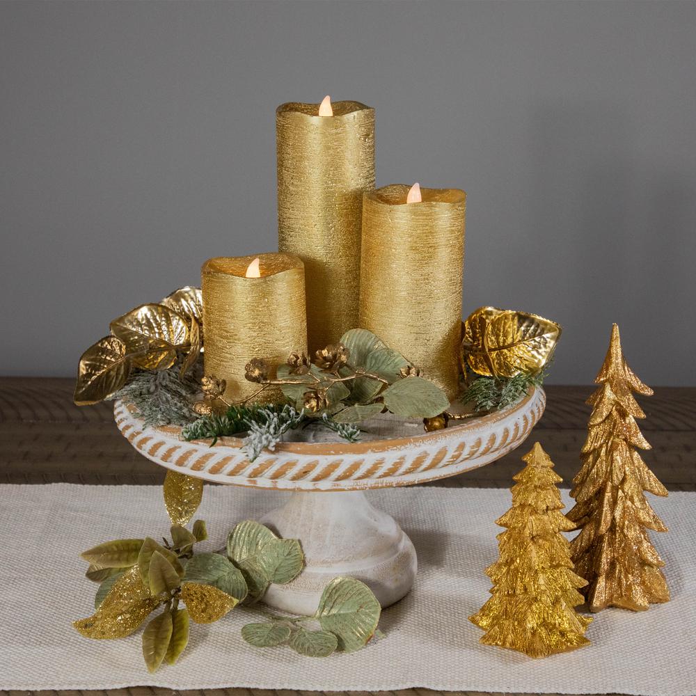 Set of 3 Brushed Golden LED Flameless Christmas Pillar Candles 8". Picture 2