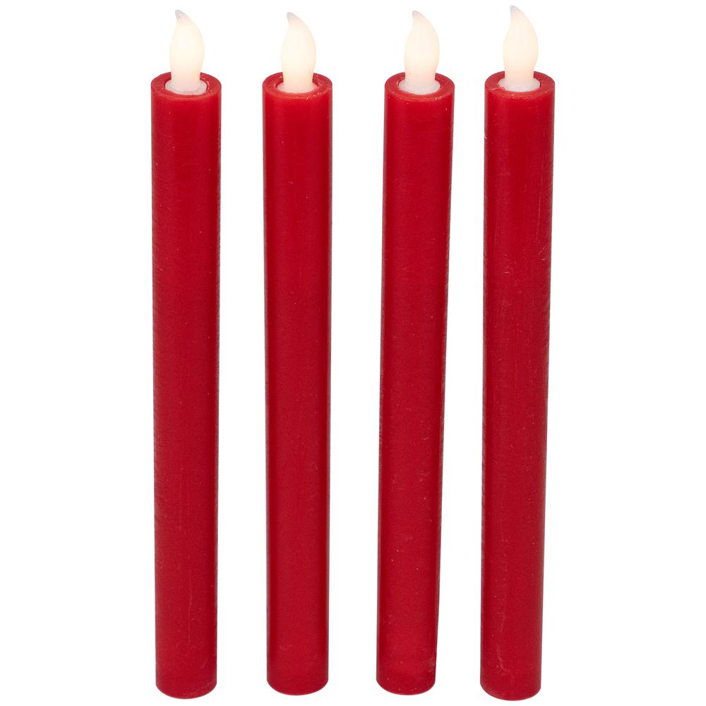 Set of 4 Red LED Flickering Christmas Flameless Taper Candles 9.75". Picture 3