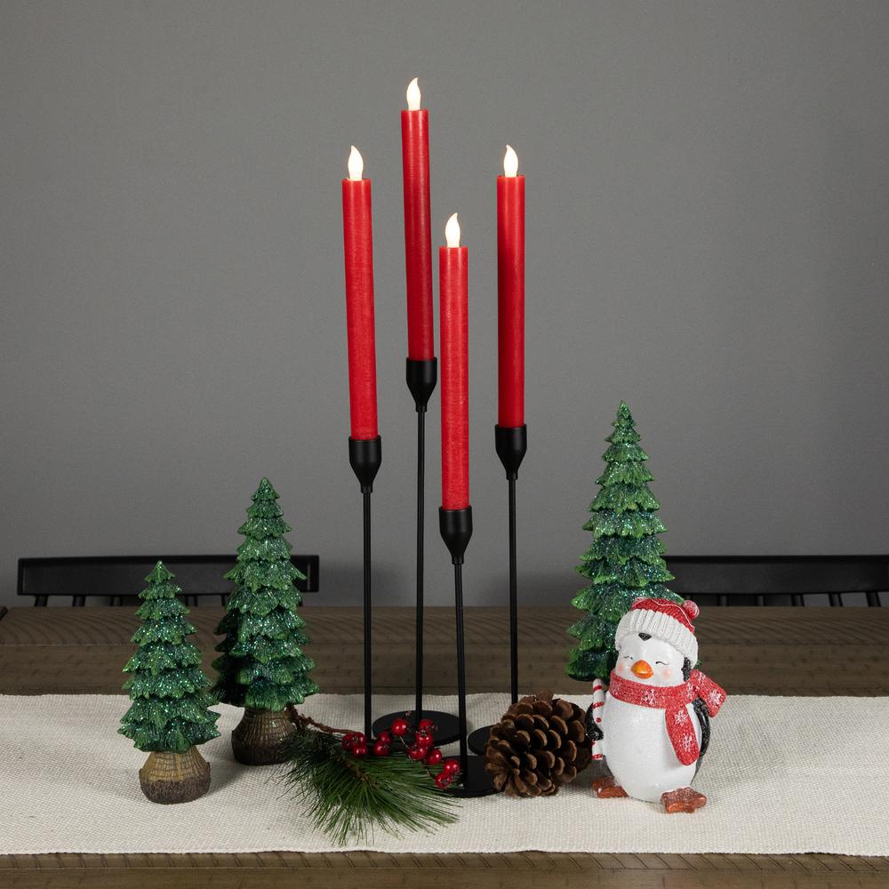 Set of 4 Red LED Flickering Christmas Flameless Taper Candles 9.75". Picture 2