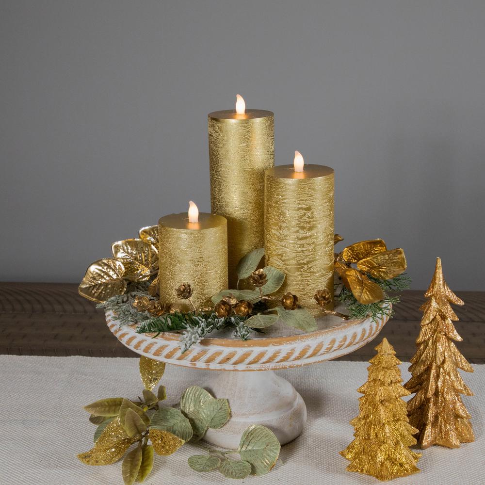 Set of 3 Gold LED Flickering Flameless Pillar Christmas Candles 8.75". Picture 2