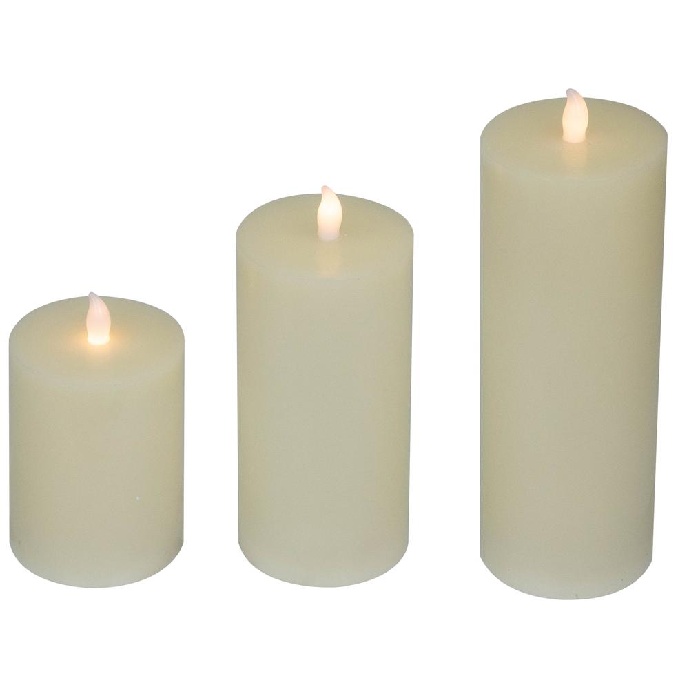 Set of 3 Cream LED Flickering Flameless Pillar Christmas Candles 8.75". Picture 1