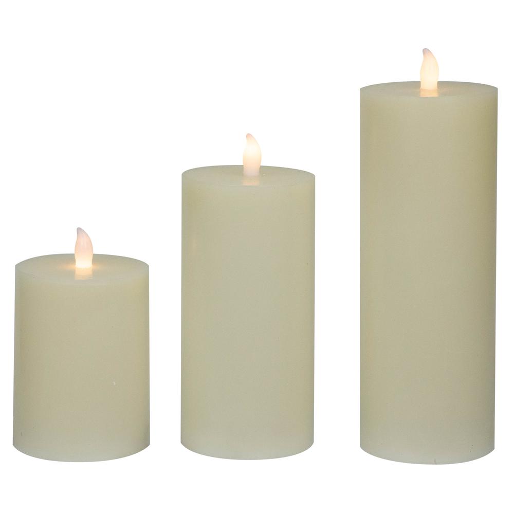 Set of 3 Cream LED Flickering Flameless Pillar Christmas Candles 8.75". Picture 4