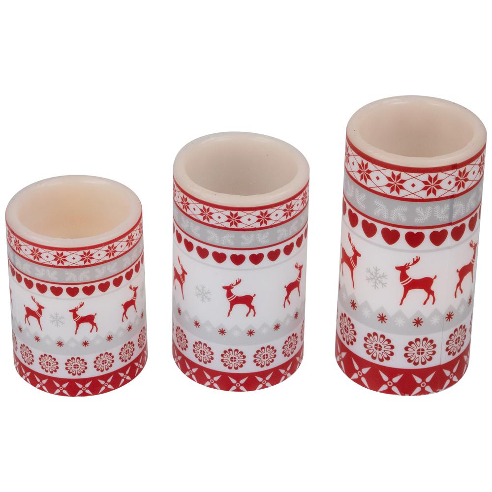 Set of 3 Nordic Reindeer Flickering LED Christmas Wax Pillar Candles 6". Picture 4