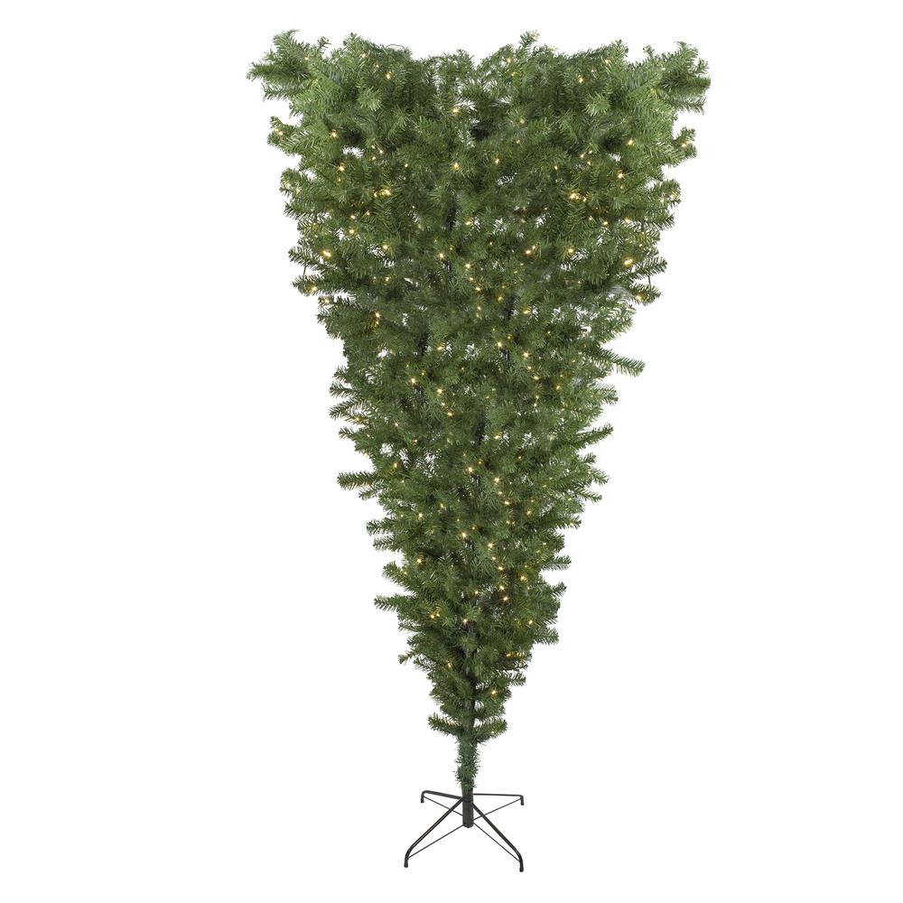 7.5' Pre-Lit Green Spruce Artificial Upside Down Christmas Tree - Warm White LED Lights. Picture 1