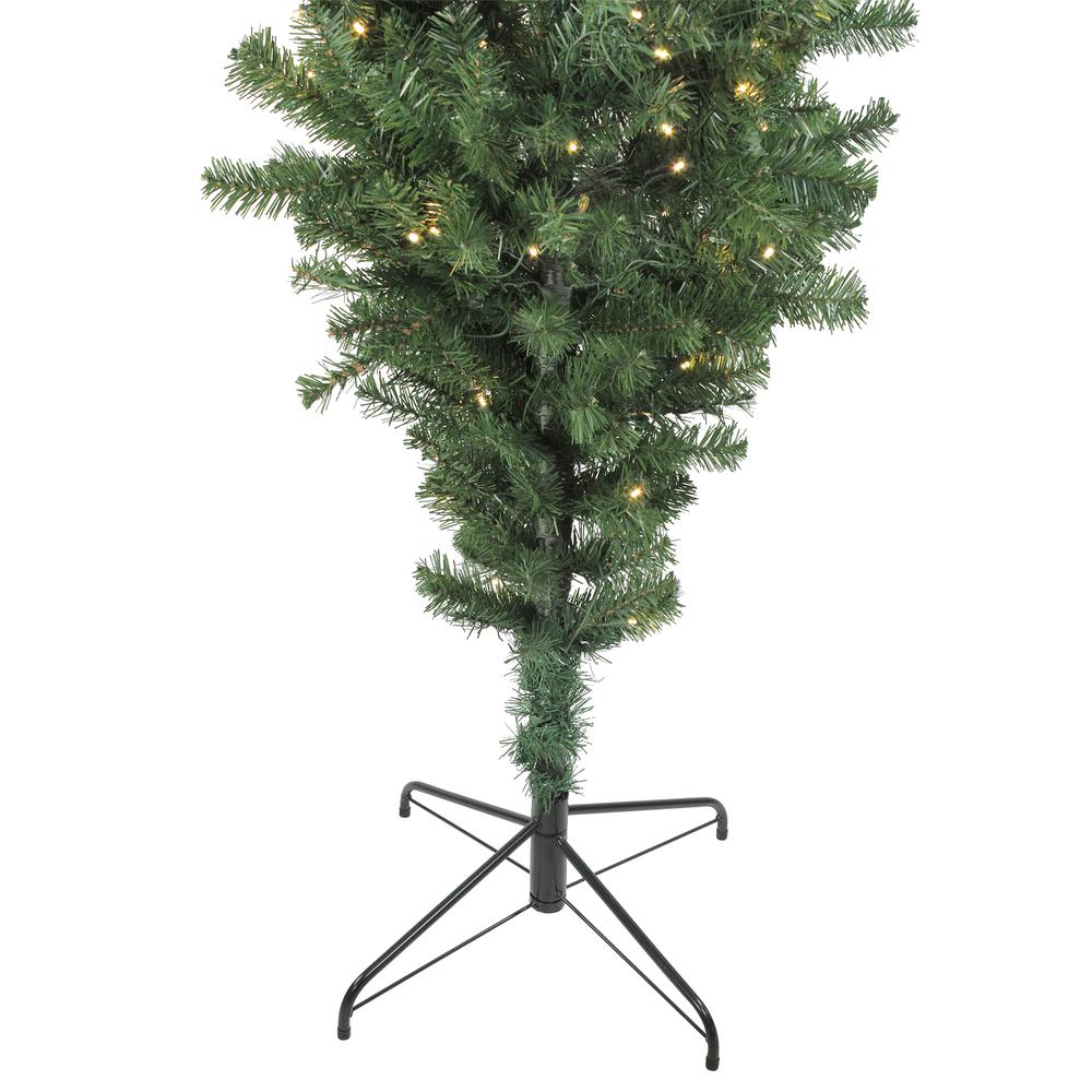 7.5' Pre-Lit Green Spruce Artificial Upside Down Christmas Tree - Warm White LED Lights. Picture 2