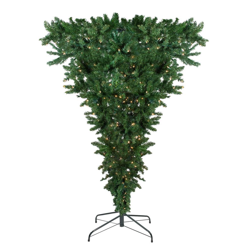 7.5' Pre-Lit Green Spruce Artificial Upside Down Christmas Tree - Clear Lights. Picture 1