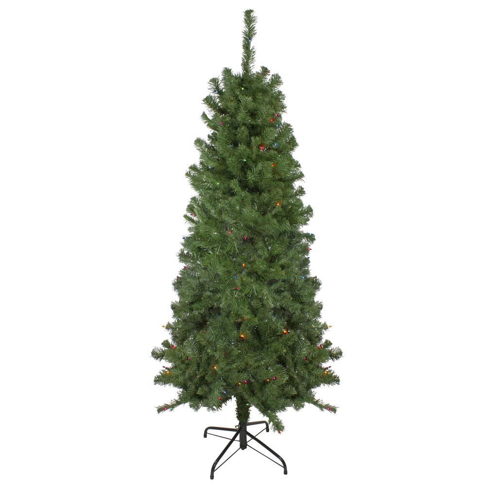 6' Pre-Lit Alberta Pine Slim Artificial Christmas Tree - Multi Lights. Picture 1