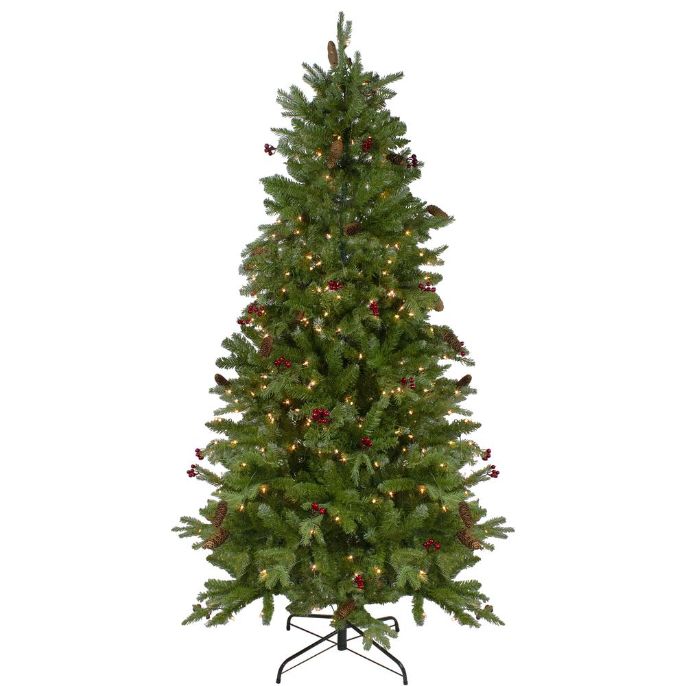 Medium Mixed Winter Berry Pine Artificial Christmas Tree - 7.5' - Clear Lights. Picture 1