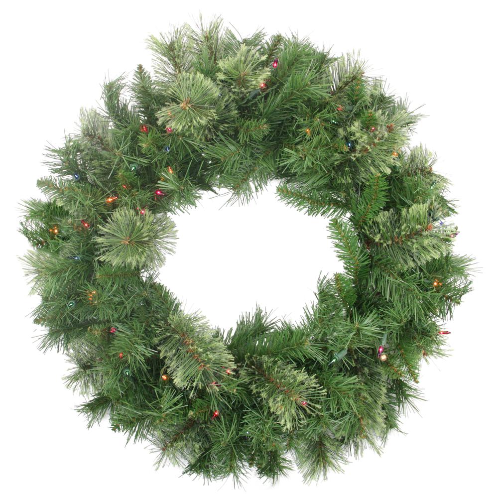 Pre-Lit Mixed Cashmere Pine Artificial Christmas Wreath - 24-Inch  Multi Lights. Picture 1