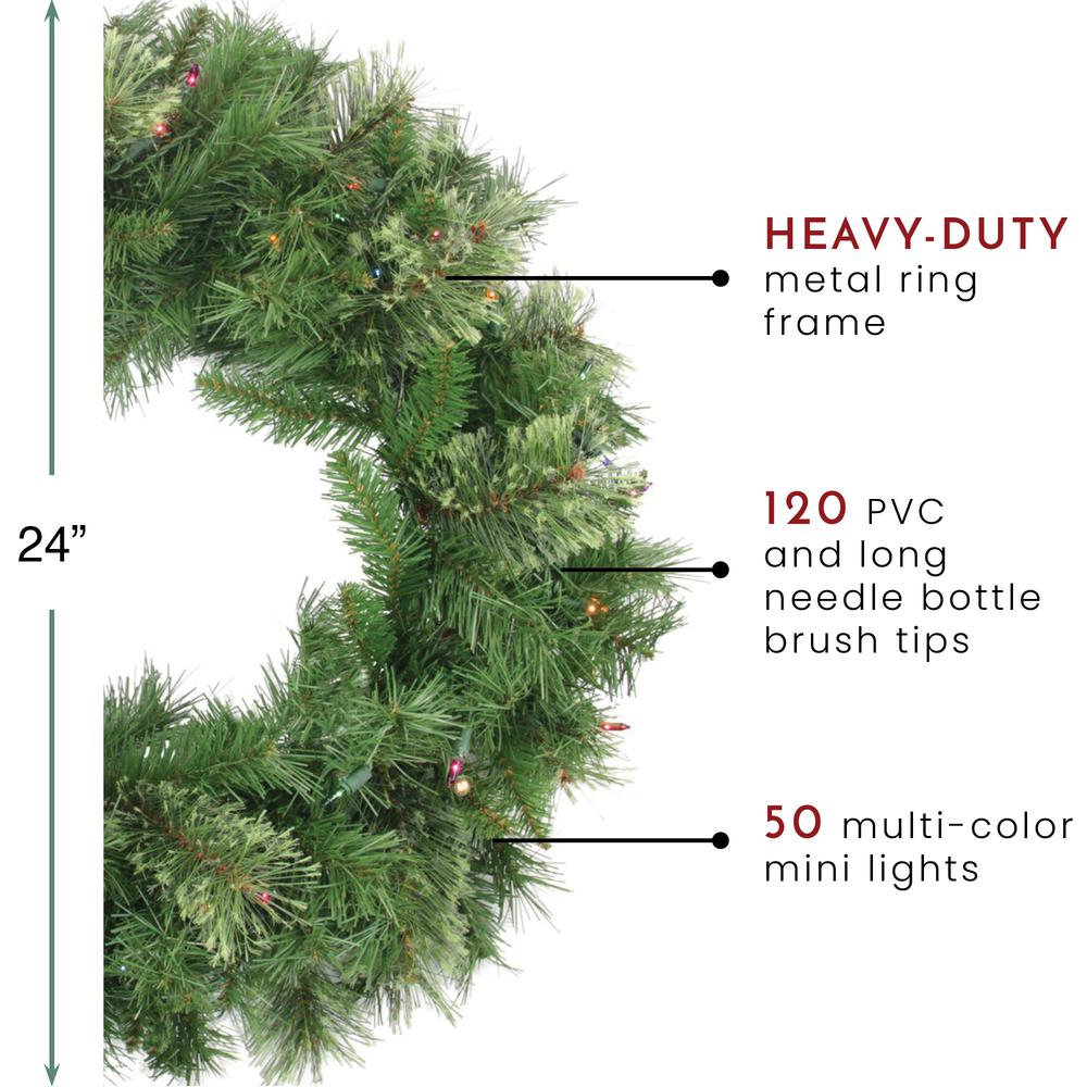Pre-Lit Mixed Cashmere Pine Artificial Christmas Wreath - 24-Inch  Multi Lights. Picture 3