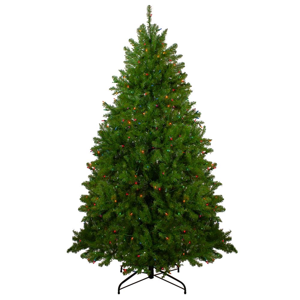 6.5' Pre-Lit Northern Pine Full Artificial Christmas Tree - Multi-Color Lights. Picture 1