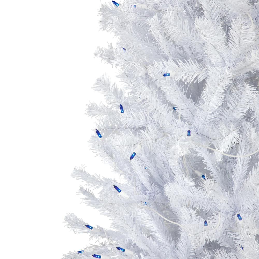 6.5' Pre-Lit Slim Geneva White Spruce Artificial Christmas Tree  Blue Lights. Picture 3