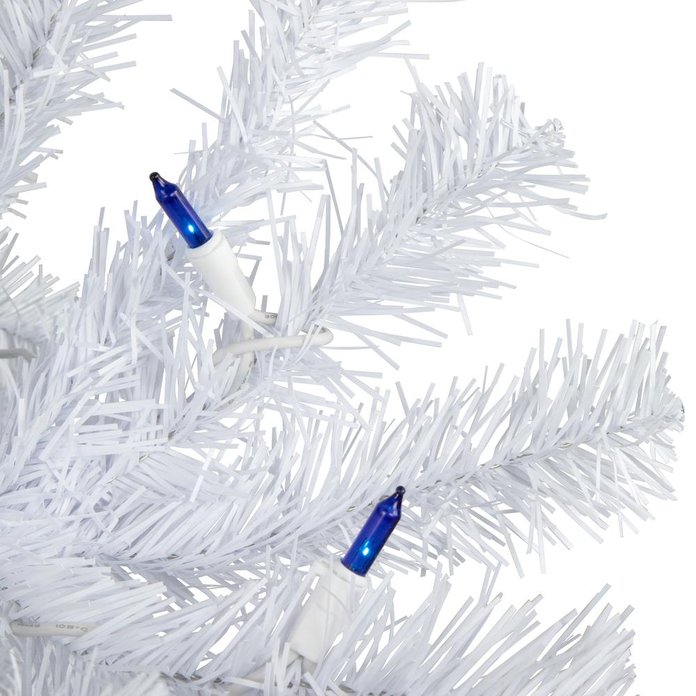 6.5' Pre-Lit Slim Geneva White Spruce Artificial Christmas Tree  Blue Lights. Picture 2