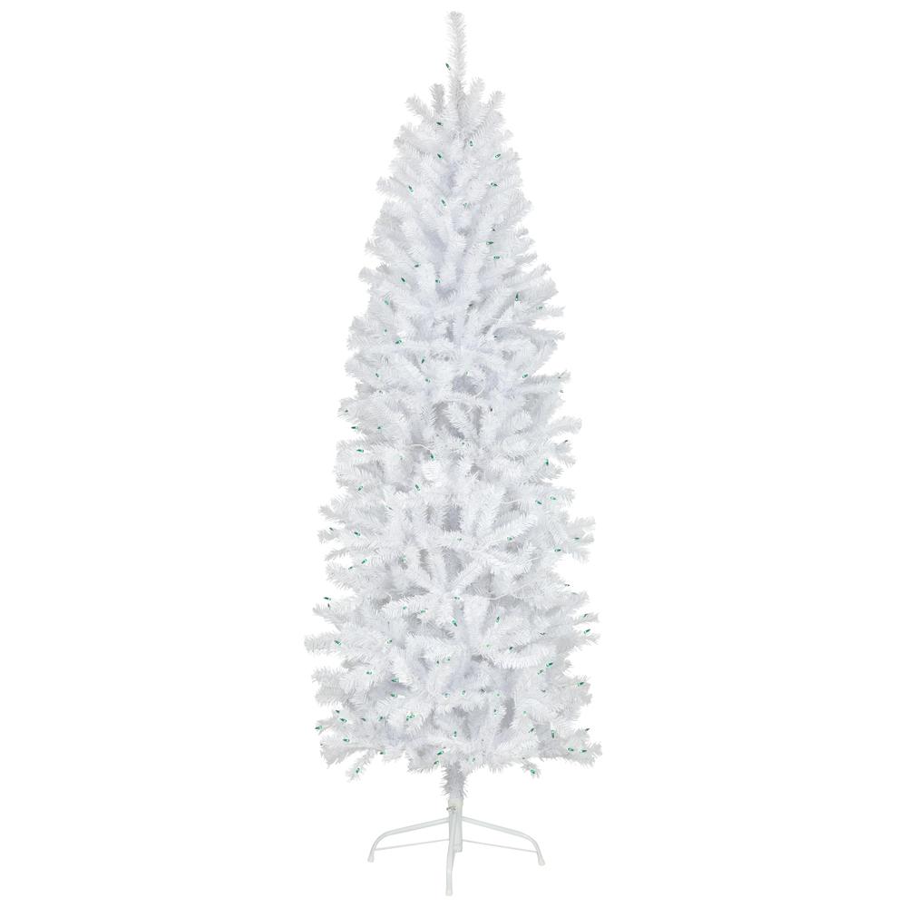 6.5' Pre-Lit Slim Geneva White Spruce Artificial Christmas Tree  Green Lights. Picture 1