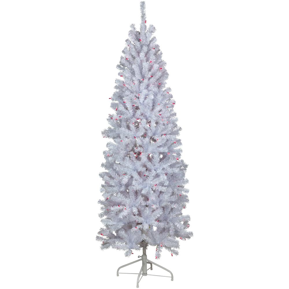 6.5' Pre-Lit Slim Geneva White Spruce Artificial Christmas Tree  Pink Lights. Picture 1