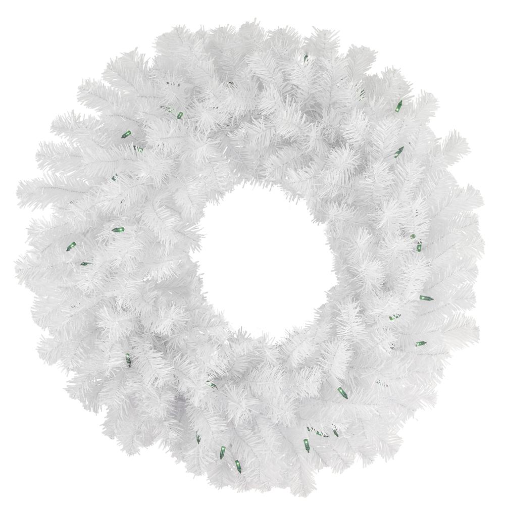 Pre-Lit Geneva White Spruce Artificial Christmas Wreath  24-Inch  Green Lights. Picture 1