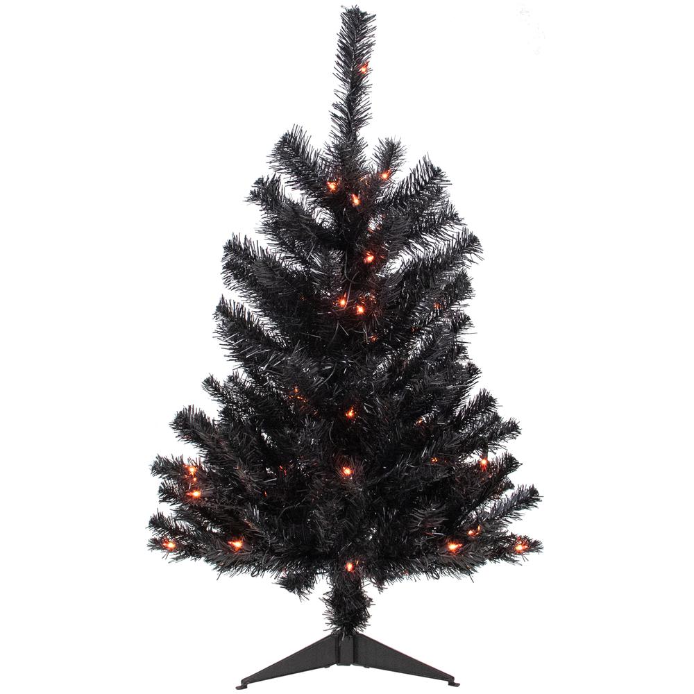 3ft Pre-Lit Black Noble Spruce Artificial Halloween Tree  Orange Lights. The main picture.