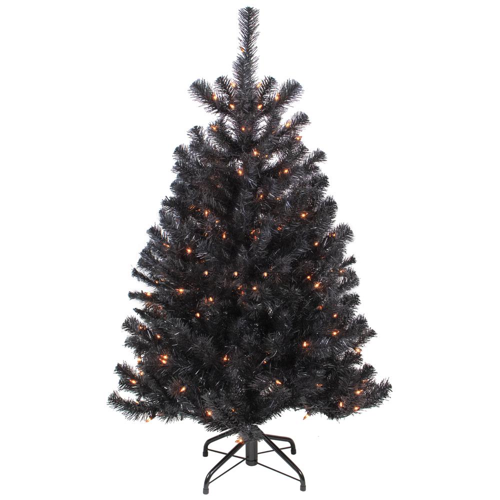 4ft Pre-Lit Black Noble Spruce Artificial Halloween Tree  Orange Lights. Picture 1