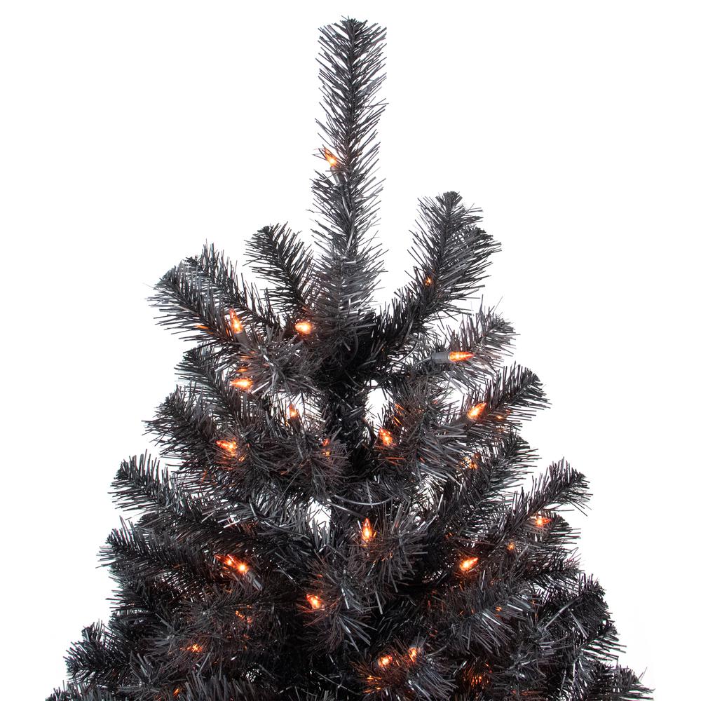 4ft Pre-Lit Black Noble Spruce Artificial Halloween Tree  Orange Lights. Picture 2
