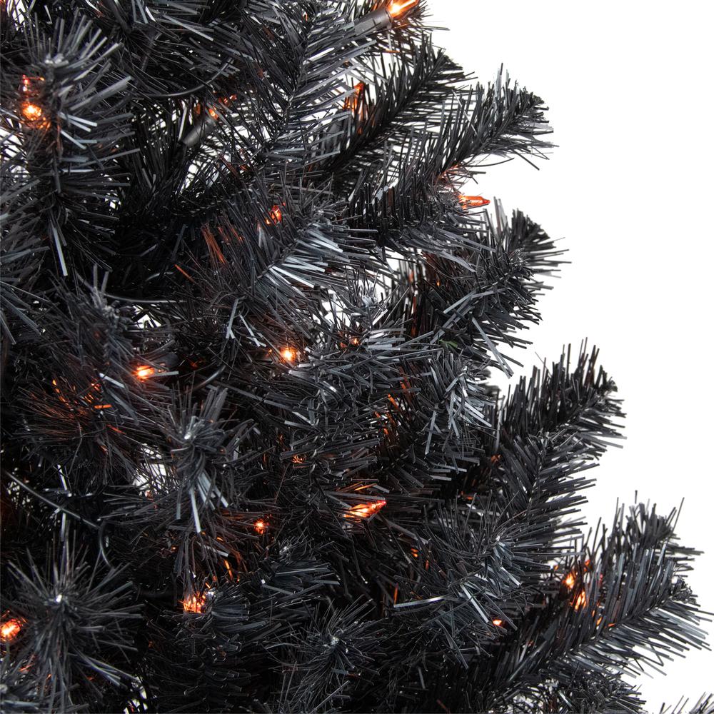 4ft Pre-Lit Black Noble Spruce Artificial Halloween Tree  Orange Lights. Picture 3