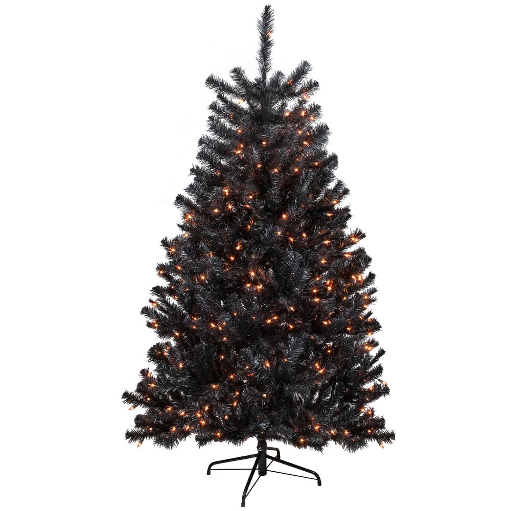 6ft Pre-Lit Black Noble Spruce Artificial Halloween Tree  Orange Lights. Picture 1