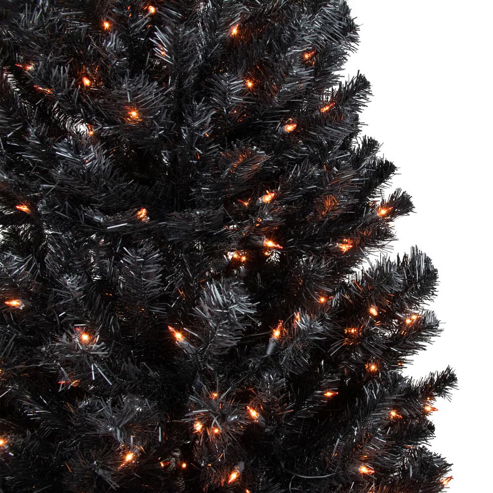 6ft Pre-Lit Black Noble Spruce Artificial Halloween Tree  Orange Lights. Picture 4