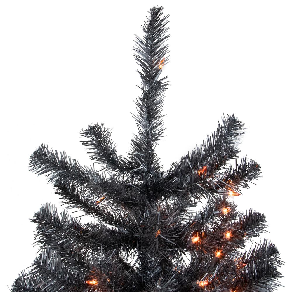 6ft Pre-Lit Black Noble Spruce Artificial Halloween Tree  Orange Lights. Picture 2